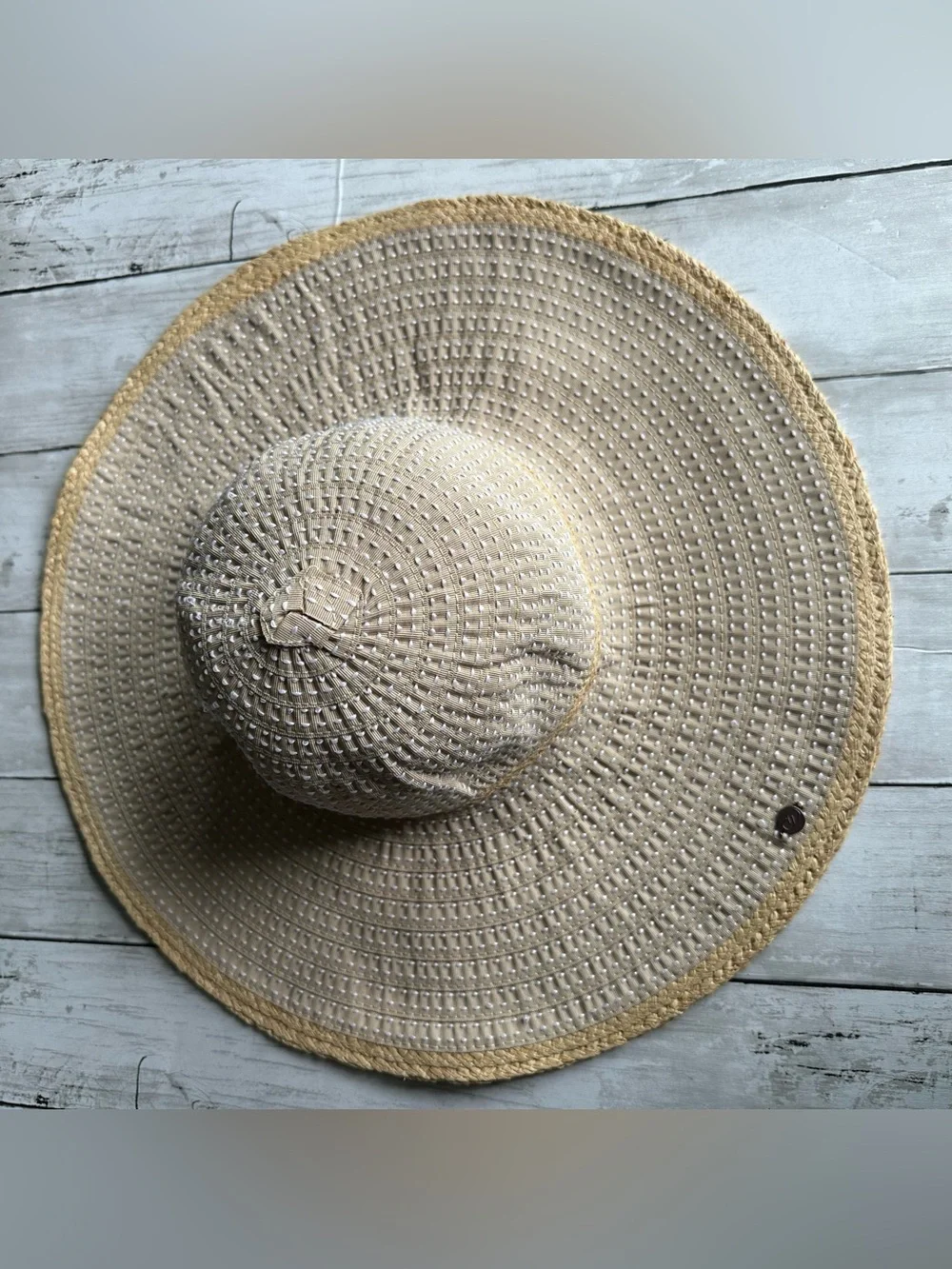 NEW WITH TAGS CALIA FLOPPY SWIM HAT NATURAL GROSGRAIN TAN BEACH HAT SUN